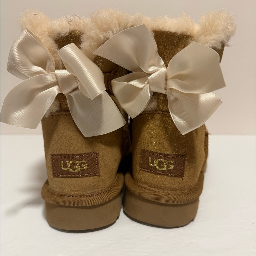 UGG Gold Glitter Boots with Satin Bow